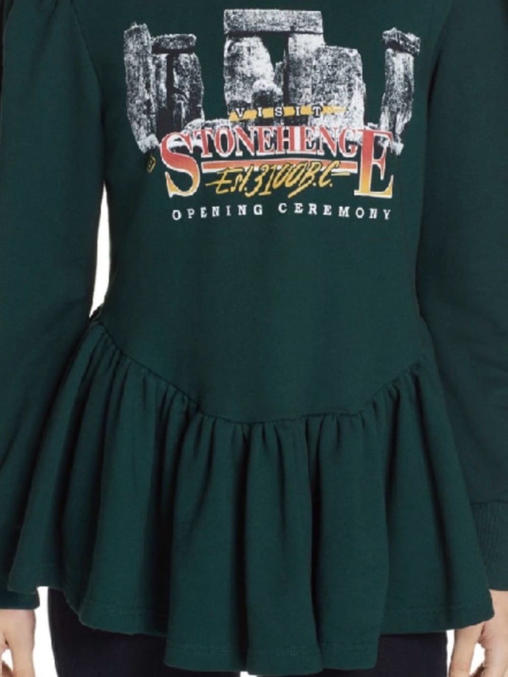 Opening Ceremony Dark Teal Stonehenge graphic Peplum Sweatshirt sz large Salem
